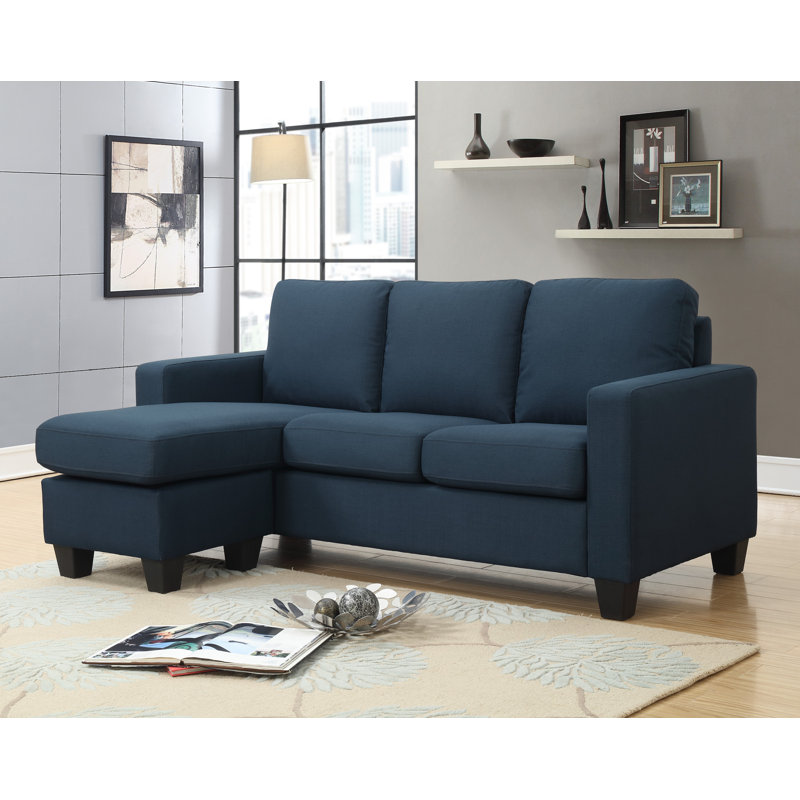 Rickmansworth Upholstered L-Shaped Sectional with Ottoman Reversible, Peacock Blue Polyester