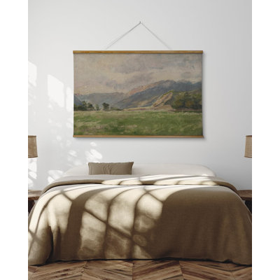 Vintage Field & Mountain Landscape Framed Wall Art - Extra Large Impressionist Farmhouse Canvas Scroll for Living Room & Bedroom Decor