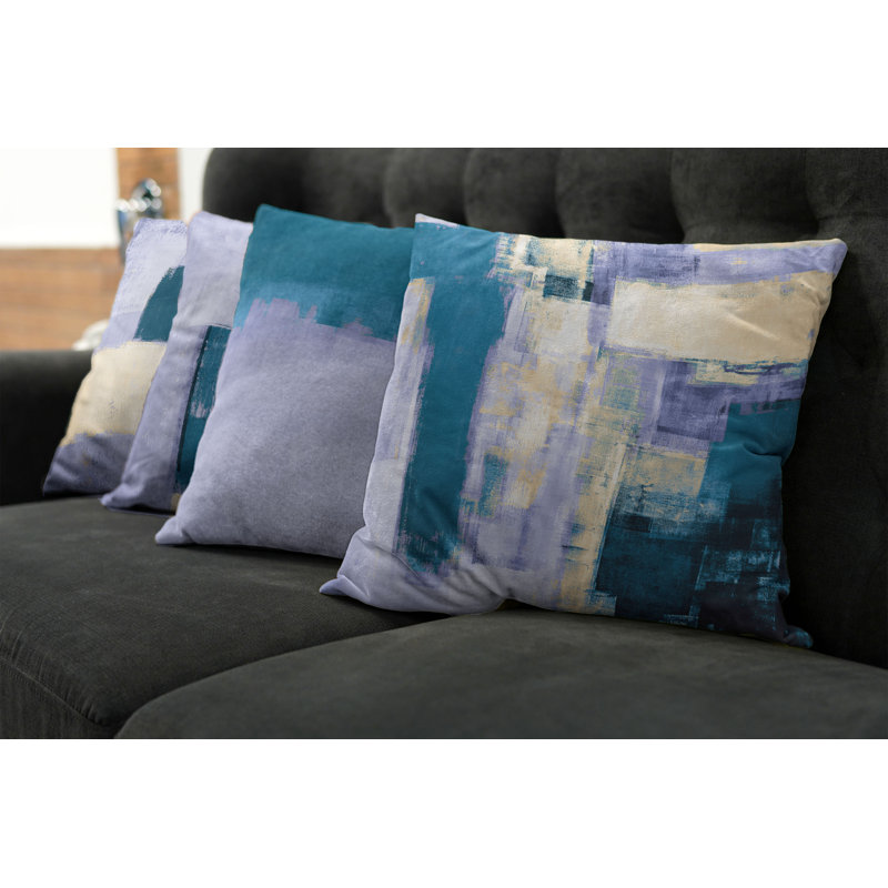 Reversible Pillow Cover, 24" H x 24" W, Lilac Petrol Blue / Beige