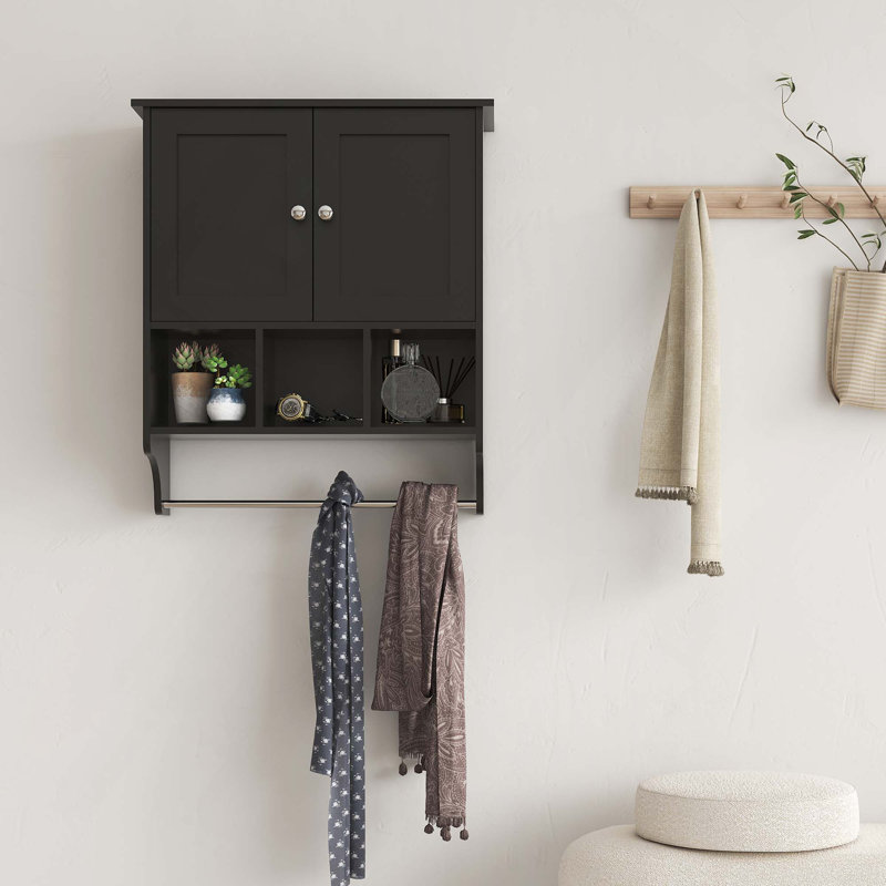 Space Saving Wall Medicine Cabinet With 2 Doors, Adjustable Shelves And Towel Rack For Bathroom Storage