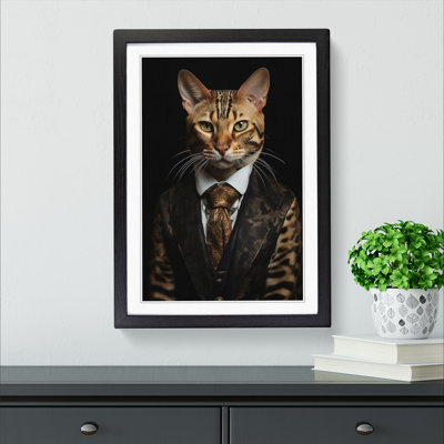 Bengal Cat In A Suit - Single Picture Frame Print on Wood