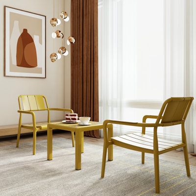 Indoor/Outdoor 2 Pp Single Chairs And Coffee Table , Polypropylene Material, Bright Yellow Color, /-, Low-Profile, Heavy-Duty Support In Yellow, Polypropylene, For Indoor Outdoor, Wear, All-Weather