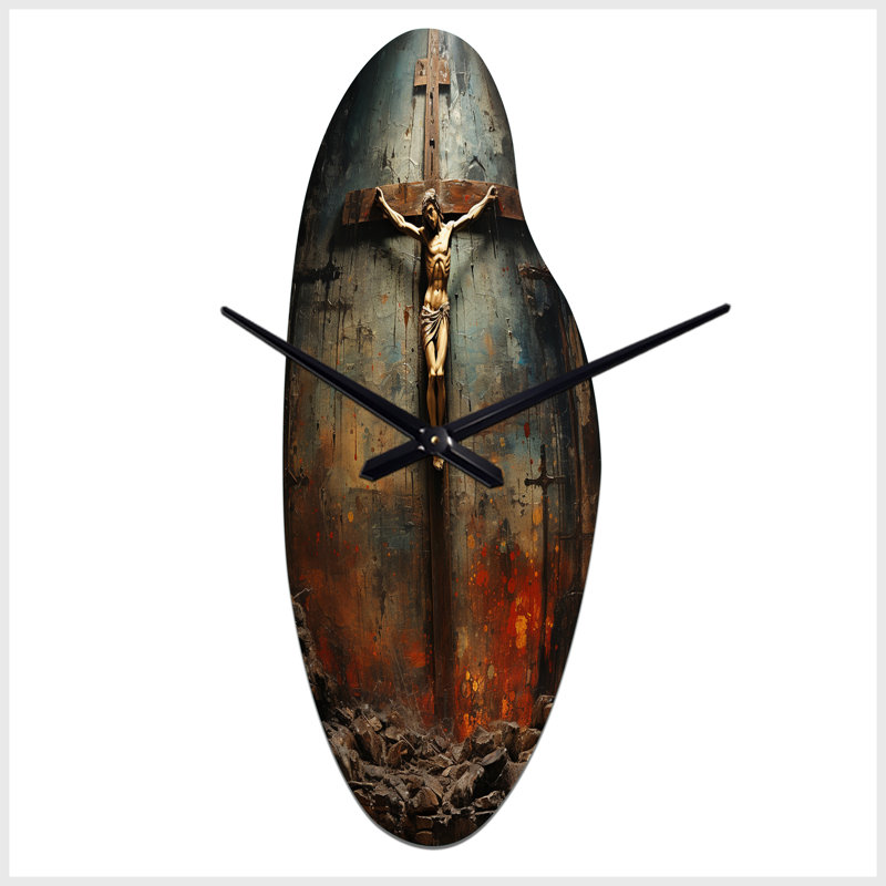 Christianisme Crucifixion Darkness The - horloge murale asymétrique en métal Christianity, Grand