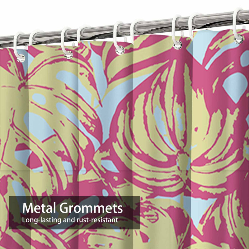 Rideau de douche imperméable à motif floral avec 12 crochets Monstera, L 72 po x l 72 po