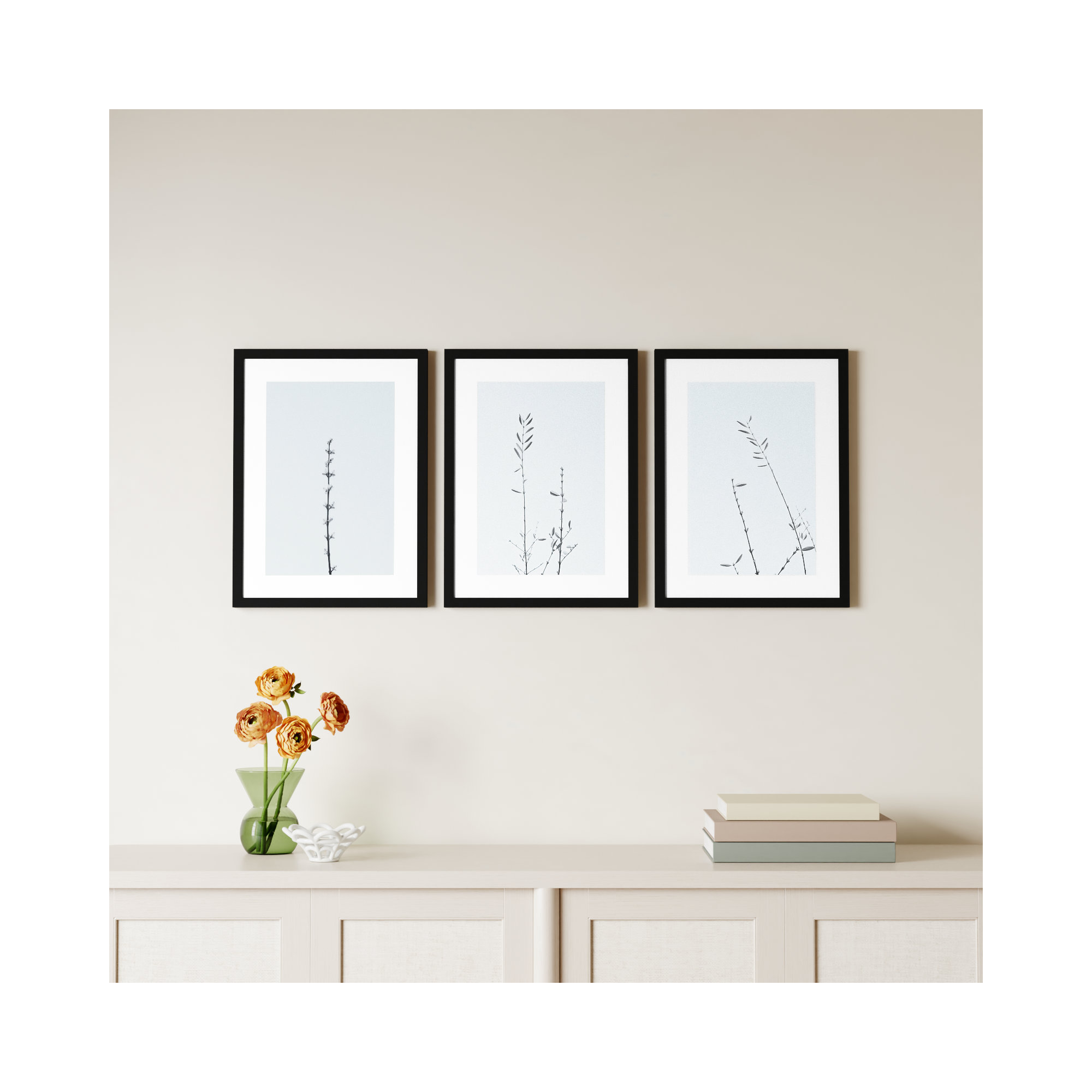 Retro Tennessee Botanical Prints by Adela - 3 Piece Single Picture Frame Photograph Set, Black, 13" H x 34" W x 1" D