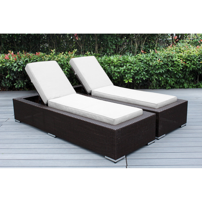 Billyjo Outdoor Wicker Chaise Lounge - No Assembly, Canvas Natural Sunbrella® Canvas, Dark Brown