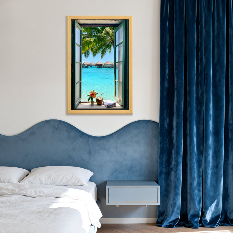 Paysage et nature, paradis tropical, fenêtre, vue, scène, H 36 po x l 24 po, Toile tendue, Ne s’applique pas