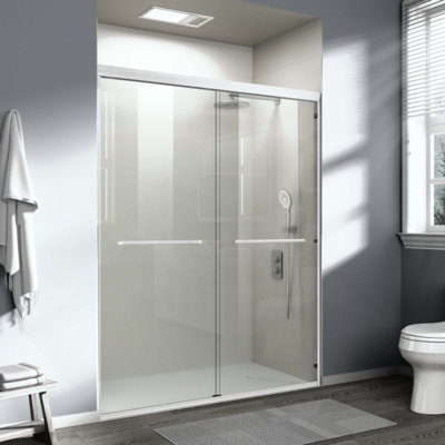 Double porte de douche coulissante, porte de salle de bain semi-sans cadre avec verre trempé de 1/4 po (6 mm) pour douche à l'italienne