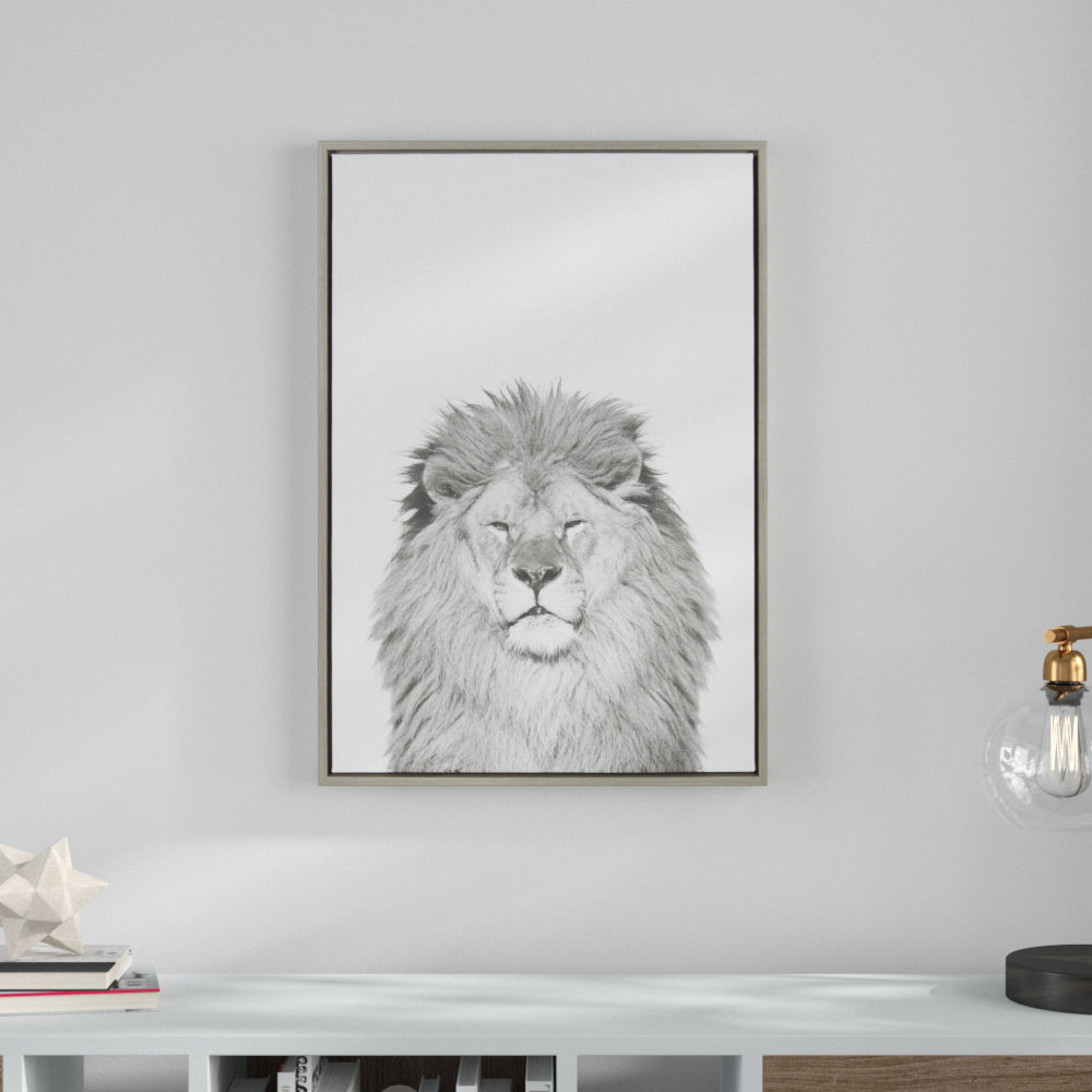Melita Lion Animal Print Black and White Portrait by Simon Te Tai - Photograph Print on Canvas Ebern Designs Frame 