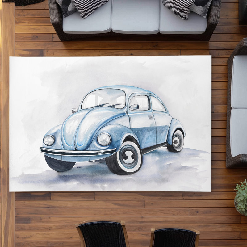 Beetle Blue Car Rug | Illustrative Bedroom Outdoor Decor