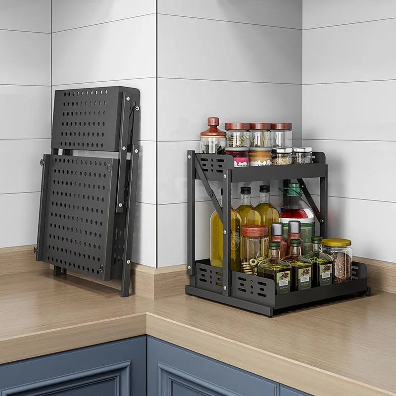 Étagère à épices pour comptoir de cuisine, organisateur d'épices de cuisine et organisateur d'assaisonnement de rangement pour armoire, organisateur de comptoir de cuisine en métal (2 niveaux)