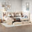 Upholstered Daybed With 2 Drawers, Storage Shelves, Flip Cabinets & Side Table, Vertical Striped Design-54182172