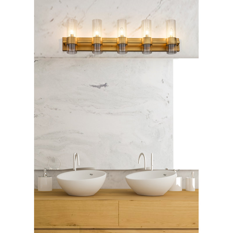 Meuble-lavabo 5 lumières Minatare, Laiton frotté