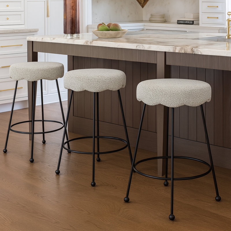 Fleur Boucle Fabric Counter Stool, Gray Boucle Fabric
