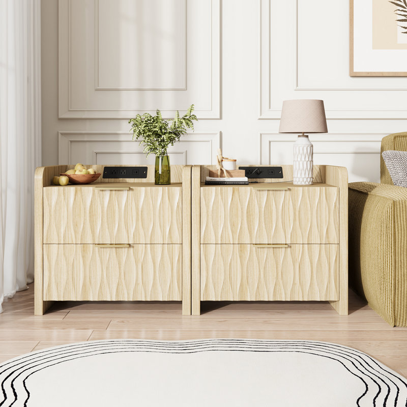  Ensemble de 2 tables de chevet, table de bout avec 2 tiroirs, table de chevet pour la chambre à coucher et le salon, noyer