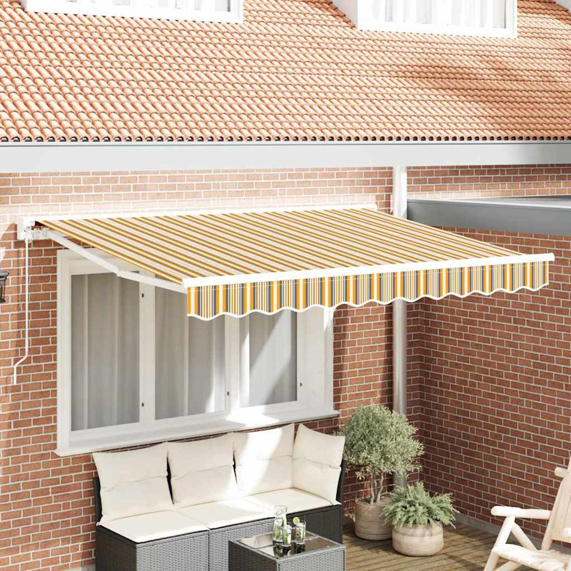 Retractable Awning, Green/Brown/White, 350 cm W x 200 cm D