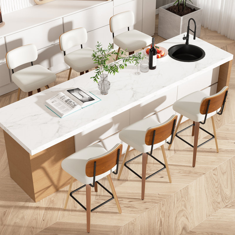 Tabouret pivotant rembourré à hauteur de bar, 6, Beige