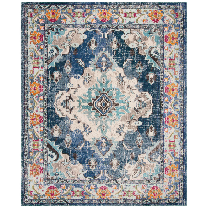 Almyra Oriental Area Rug, Rectangle 10' x 14', Navy/Light Blue