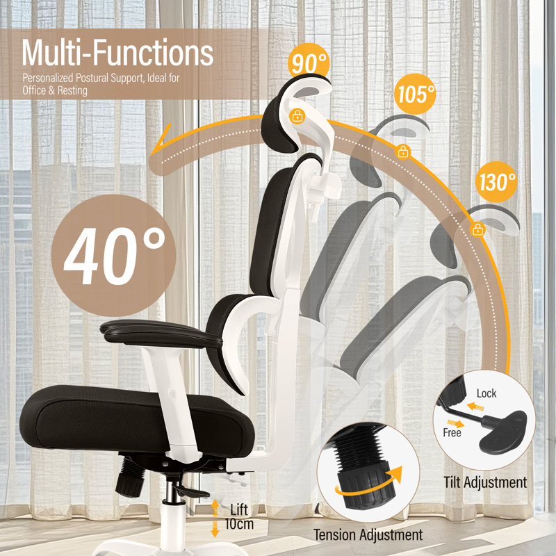 Wealdstone Office Chair with Headrest, Black, White