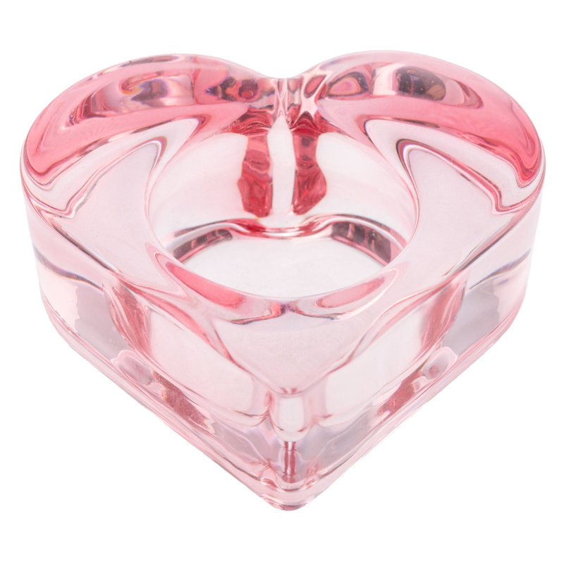PORTE-BOUGIE CHAUFFE-PLATEAU EN VERRE EN FORME DE CŒUR ROSE