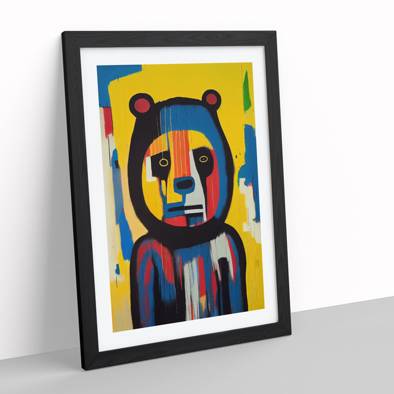 Graffiti Bear Abstract - Single Picture Frame Print, 64cm H x 46cm W x 2cm D, Black