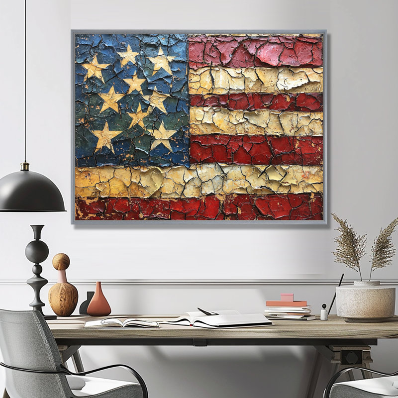 Le drapeau de la Constitution des États-Unis. II - Art mural patriotiste américain pour le salon, H 12 po x l 20 po, Argent