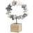 Cecel Metal Circular Stone Abstract Decorative Gray Sculpture with Brown Wooden Base-1156401400