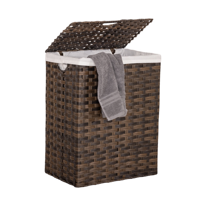 Handwoven Rectangle Laundry Hamper, Mocha Brown