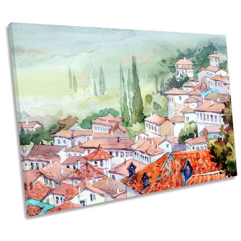 Mediterranean Village Landscape Framed - Wrapped Canvas Print, 30.5cm H x 45.7cm W x 2cm D