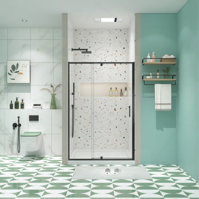 38-42"W x 71"H Piovt Swing Glass Shower Door,Pivot Frame Sliding Shower Door with 1/4"(6mm) Clear SGCC Tempered Glass,Matte Black Finish Shower Door,Reversible Installation
