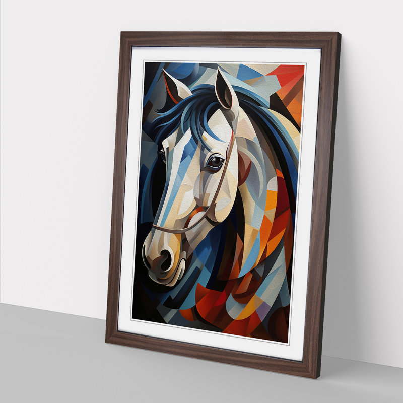 Shire Horse Cubism No.2 - Framed Print, 64cm H x 46cm W x 2cm D, Walnut