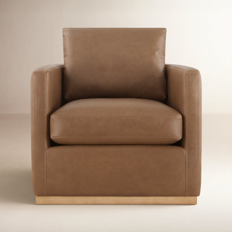 Bobbi Genuine Leather Swivel Armchair, Marseille Camel Top Grain Leather