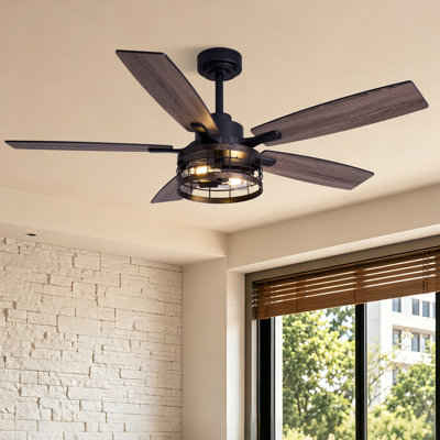 Ventilateur de plafond de style ferme avec cage de 52 pouces, ensemble d'éclairage et télécommande
