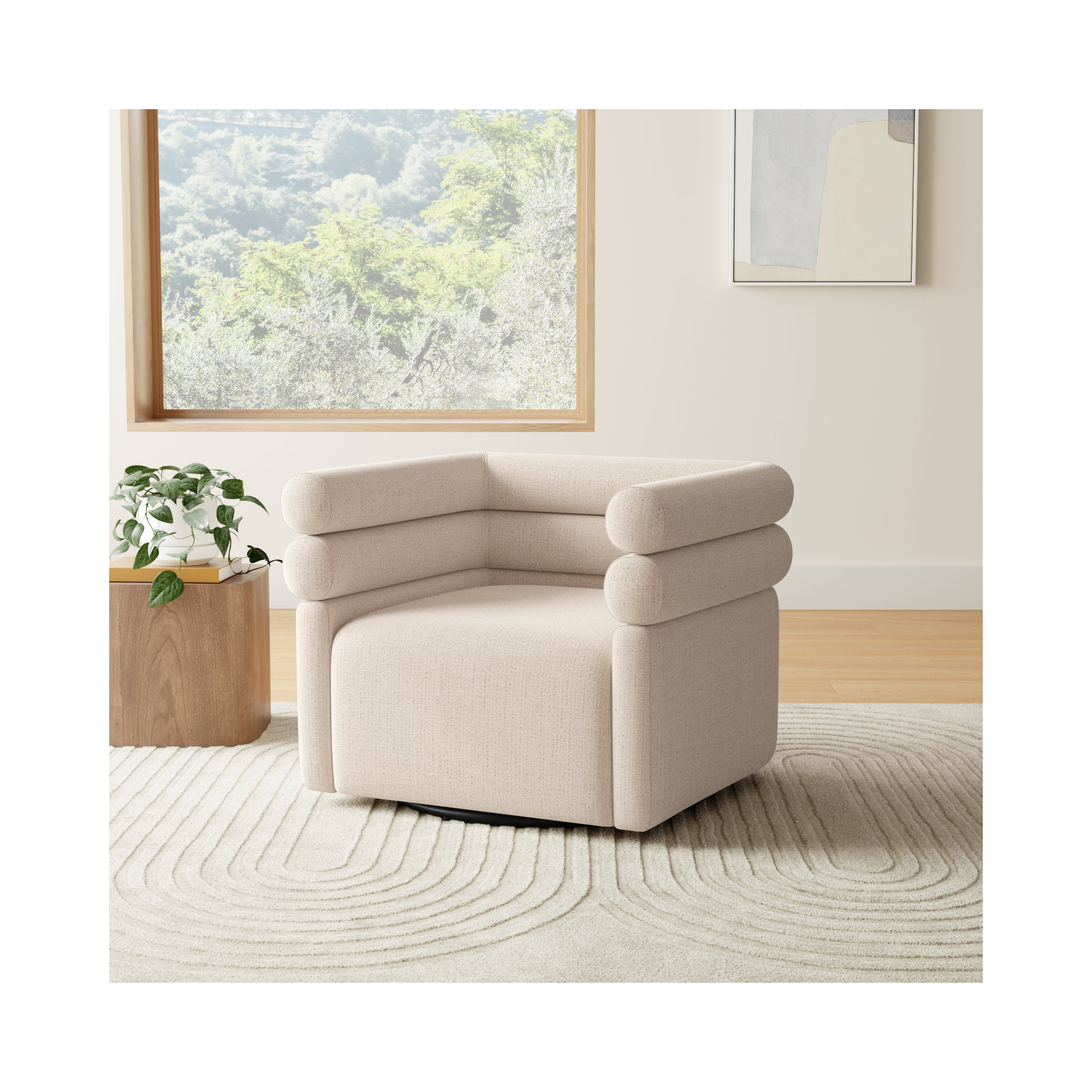 Arve 32.25" W Swivel Armchair, Cream Polyester Blend