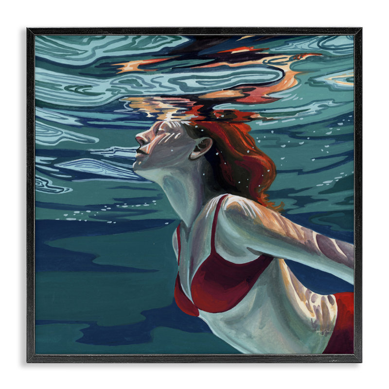 Nage à la surface, estampe numérique, design par Kate Jarvik Birch, Giclée encadrée noir minuit, H 24 po x l 24 po