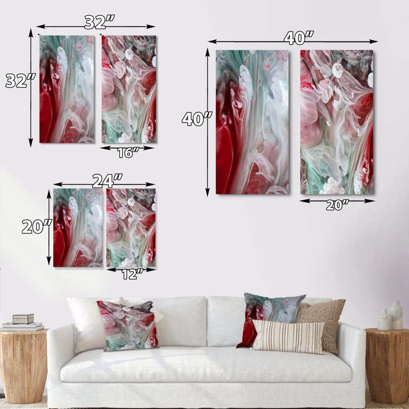 «Liquide Art Ripples in Red & Green», ensemble de 2 impressions sur toile, H 20 po x l 24 po x P 1 po, Toile tendue