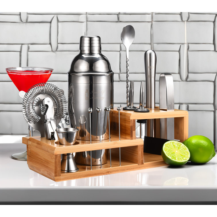 15-Piece Bartender Kit with Stand - Stainless Steel Bar Tool Set