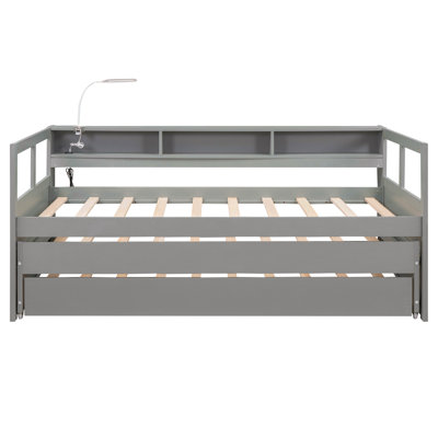 Twin Xl Wood Daybed With 2 Trundles, 3 Storage Cubbies, 1 Light For Free And Usb Charging Design