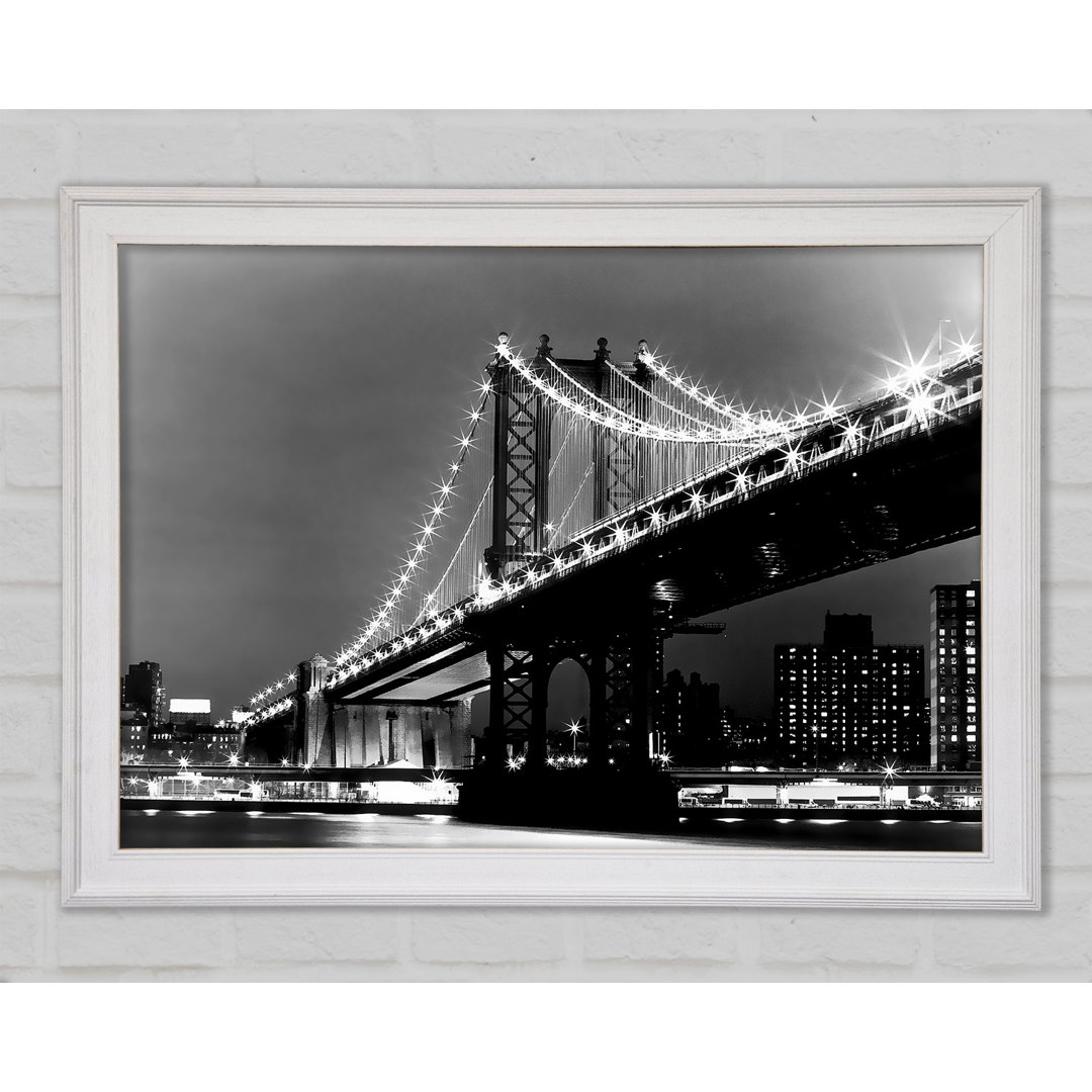 Brooklyn Bridge Lights B And W - Einzelne Bilderrahmen Kunstdrucke