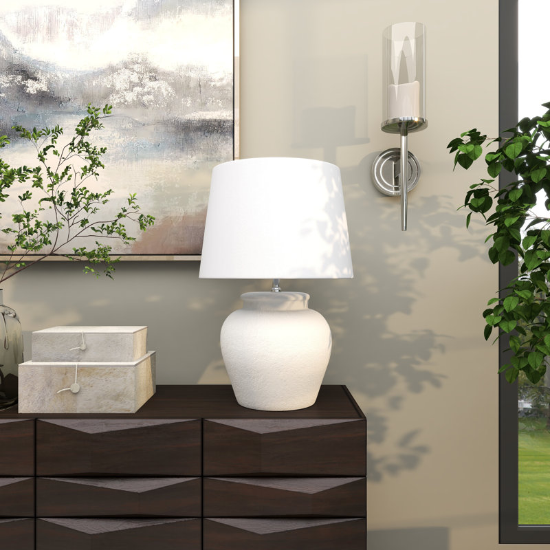Frasilus Cement Stone Pot Inspired White Table Lamp with Textured Exterior