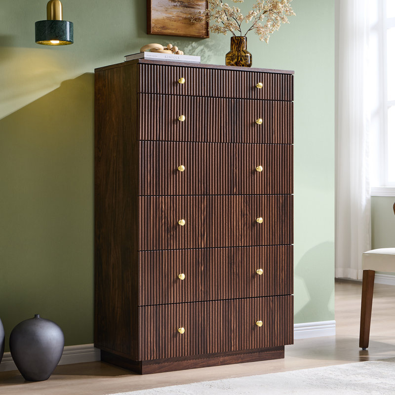 Aberdeen Fluted 48" Tall 7-Drawer Dresser for Bedroom, Dresser Storage Organizer, Modern Bedroom Chest of Drawer with Deep Storage for Closet, Hallway, Entryway, Brown