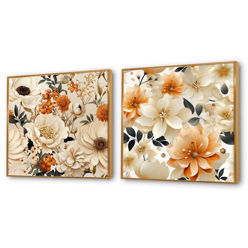 Maxence - Ensemble de 2 collages carrés botaniques abstraits, Toile tendue, H 30 po x l 61 po