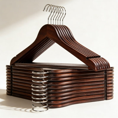 Cintres de costume en bois massif avec barre à pantalons antidérapante, crochet pivotant à 360 ° et épaules crantées pour vestes, pantalons et chemises - paquet de 20