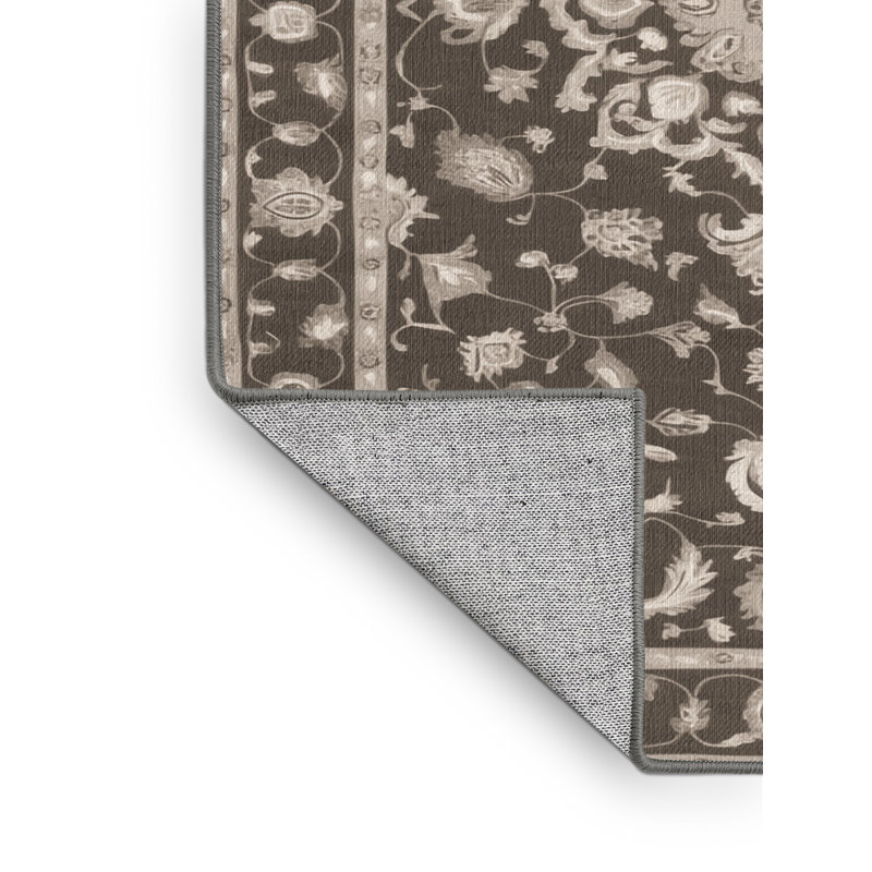Machine Washable Tabriz Gray Area Rug, Rectangle 4' x 6'