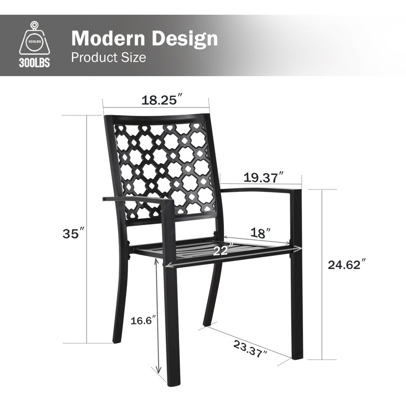 Ensemble de 2 chaises de patio d'extérieur robustes en métal noir de 450 lb avec accoudoirs empilables, robustes, durables pour le porche, la cour, la terrasse et l'extérieur