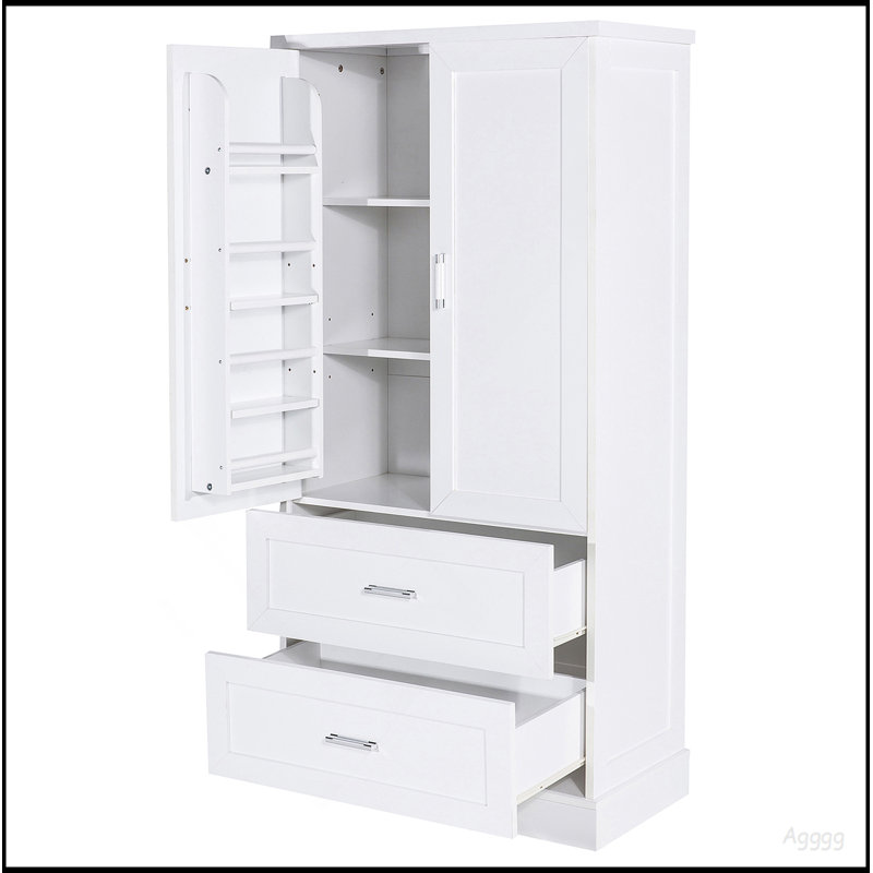 Tall Bathroom Storage Cabinet, Cabinet With Two Doors And Drawers, Adjustable Shelf, MDF Board, White, Two Packages