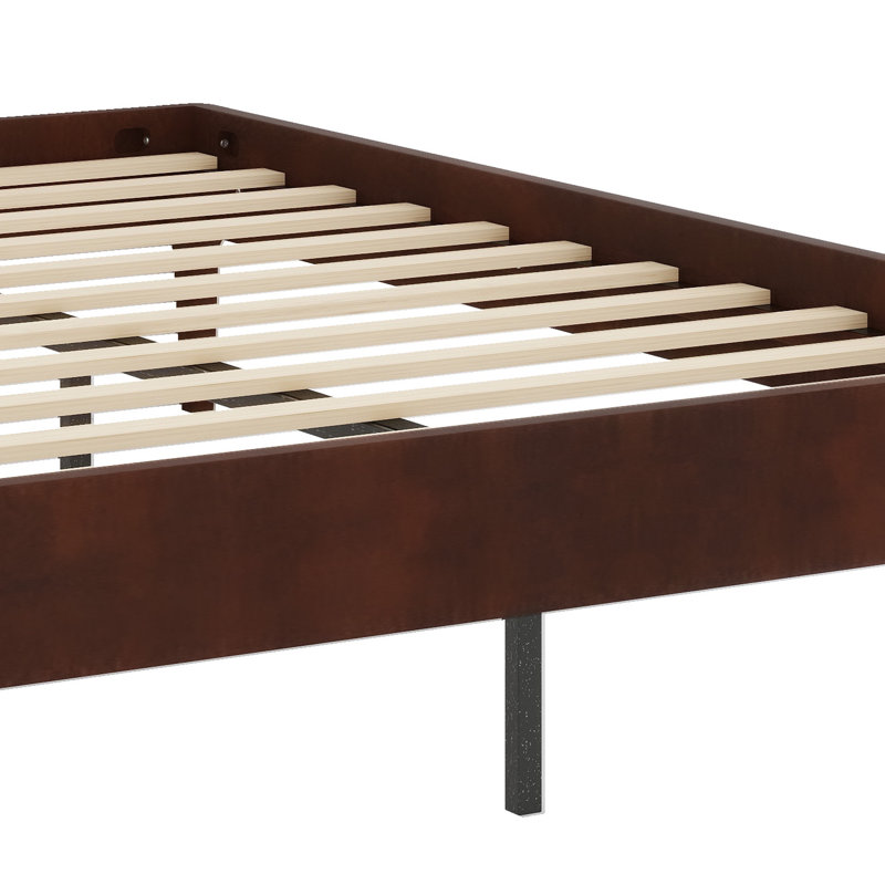 Base de lit plateforme moderne et minimaliste avec tête de lit intégrée et support de lattes renforcé, Chocolat