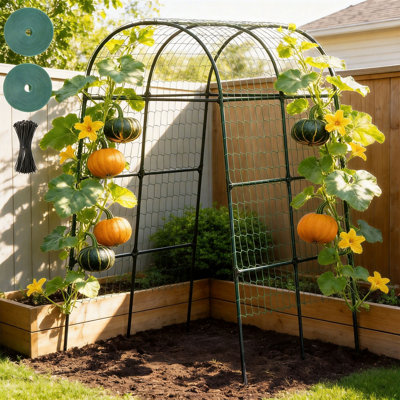 Treillis de jardin pour plantes grimpantes, 90,6 po Grande arche de jardin en métal avec filet en nylon et attaches pour plantes, treillis de jardin extérieur pour roses, raisins, concombres et vignes en fleurs