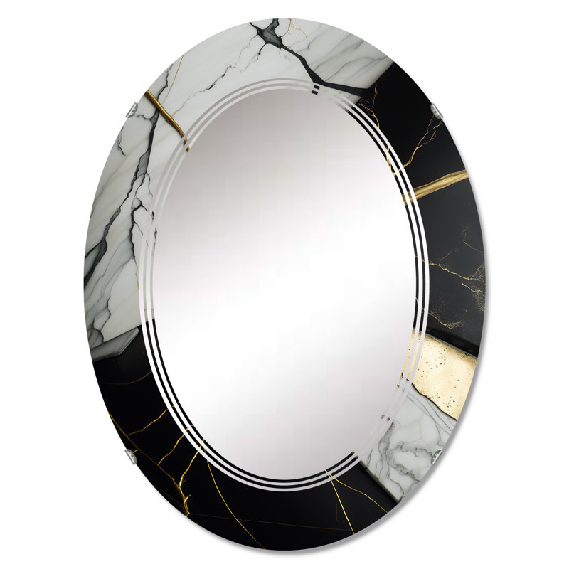 Odhin Abstract Geode Black IV - Abstract Marble Wall Mirror, 36" x 24"