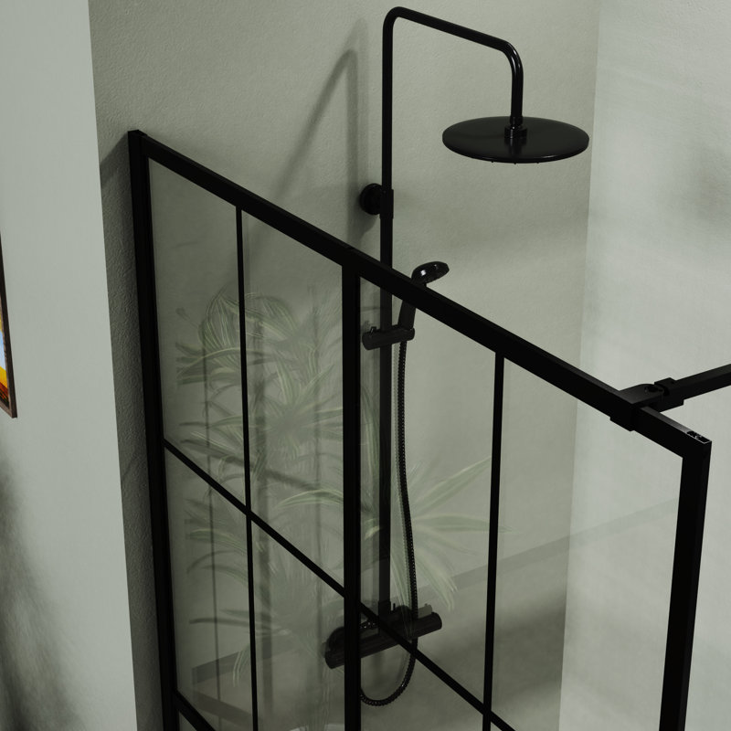 46" X 72" Black Shower Screen For Walk-In - Tempered Glass, Reliable Mount Steady Upper Bar